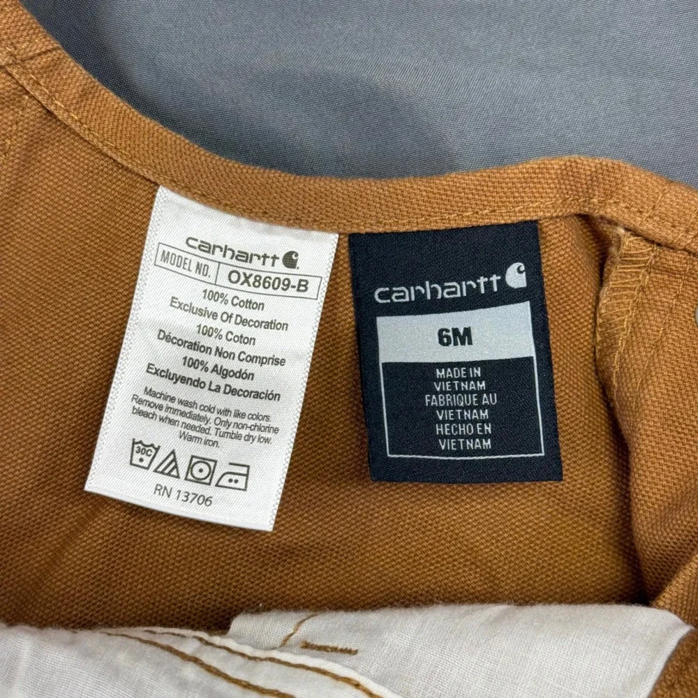 Carhartt Kids Brown Duck Canvas Bib Overalls OX8609-B 6M Baby Workwear